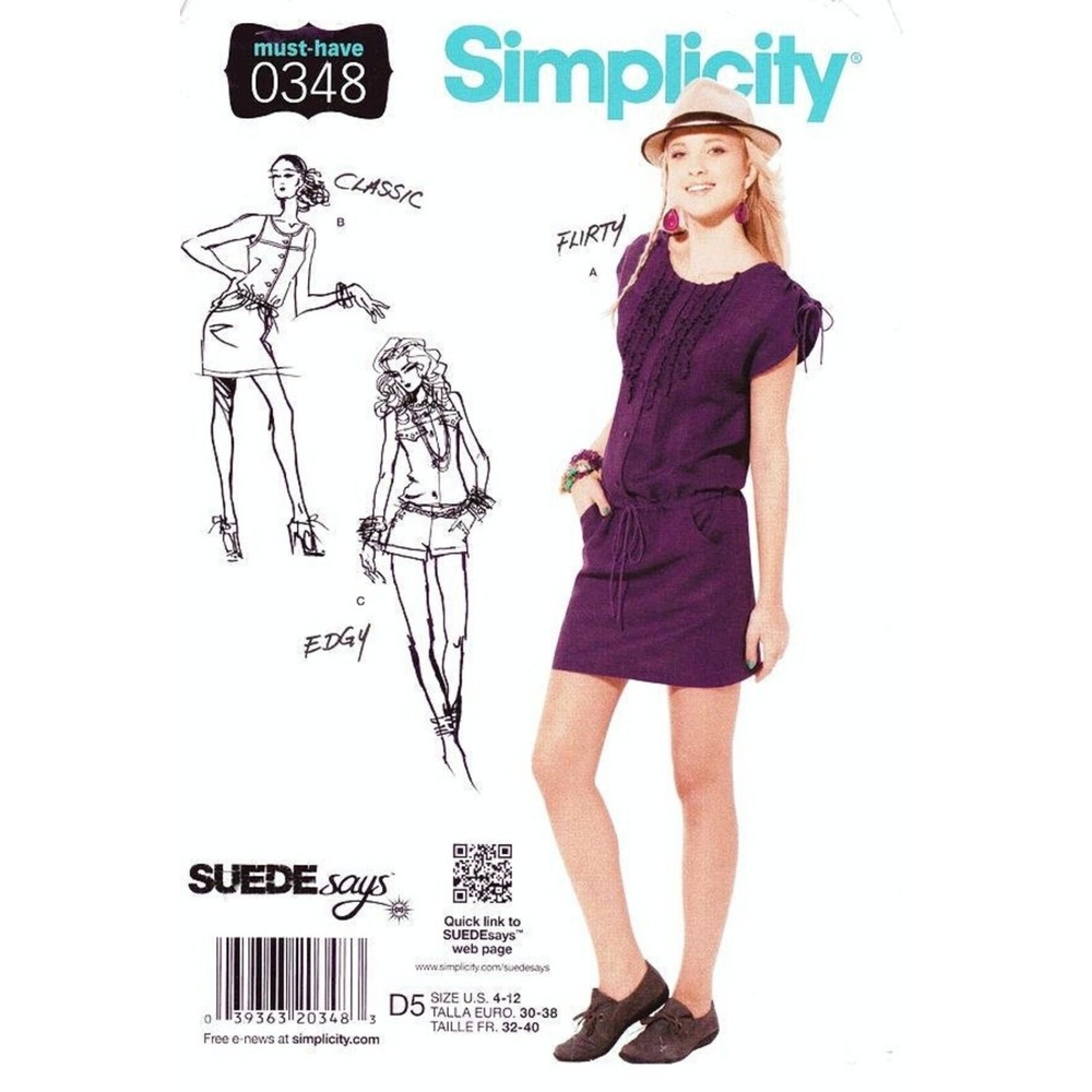 Simplicity Sewing Pattern 0348 Dress Romper Misses Size 4-12 Suede Says 2222